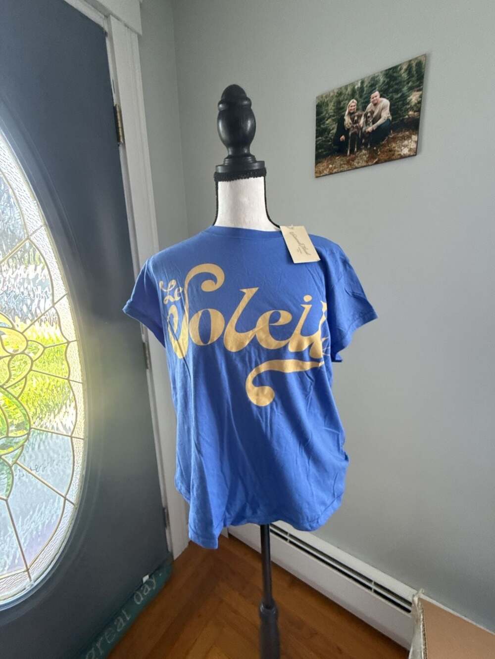 Universal Thread Blue Short Sleeve Tee with Gold Script - Picture 3 of 4